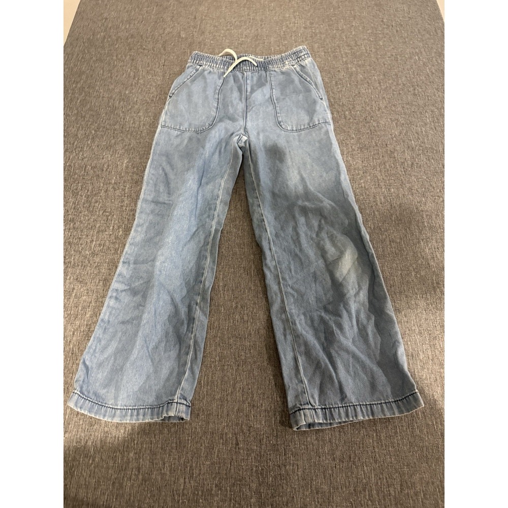 PacSun Girls Blue Chambray 100% Cotton Drawstring High Rise Boho Wide Leg Pants